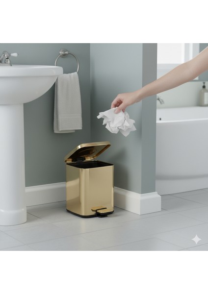 Pedallı 9 L Gold Çöp Kovası 31x23x31 cm fırsatları