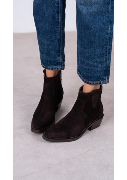 Estelle Kahve Süet Hakiki Deri Kadın Bot modelleri