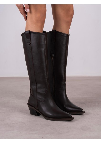 Emera Kahve Hakiki Deri Kadın Çizme modelleri