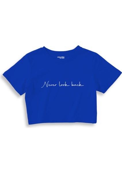 Never Look Back Crop Tişört - Mavi