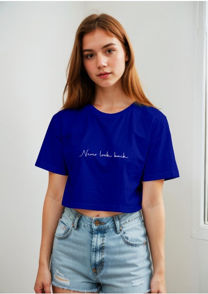 Never Look Back Crop Tişört - Mavi fiyatları