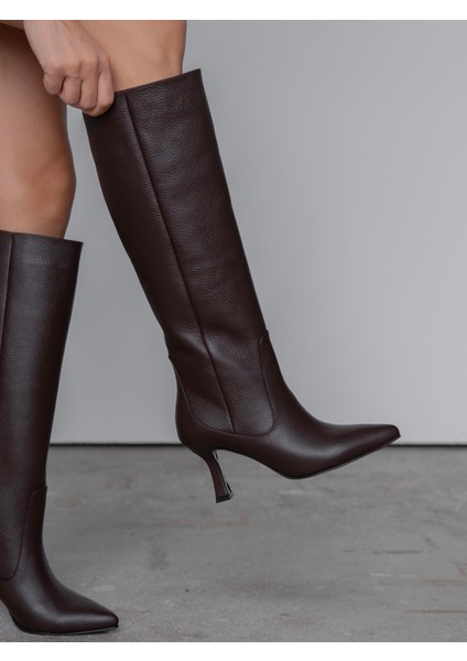 Ambra Kahve Hakiki Deri Kadın Çizme modelleri