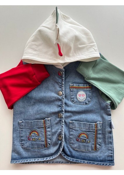 OV-7227 Erkek Çocuk %98 Pamuklu Rainbow Denim Hoodie Ceket fırsatları