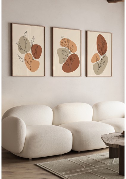 Soyut Yaprak Kompozisyonu Çerçeve Görünümlü 3'lü Mdf Tablo