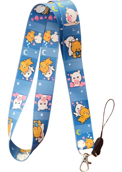 Mavi Ayıcık Desenli Boyun Askı Ipi ve Telefon Askısı + Kartlık