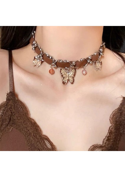 Yeni Perçin Metal Deri Yaka Crockpunk Aşk Kız Kültür Niş Kolye (Yurt Dışından)