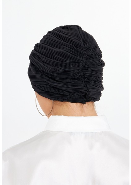 Siyah Çapraz Büzgülü Tesettür Bone Fukuro Piliseli 2512_01