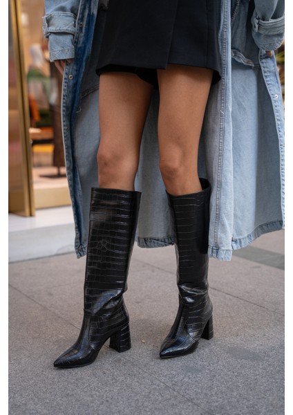 Denver Siyah Renkli Kroko Desenli Kısa Topuklu Kadın fiyatları