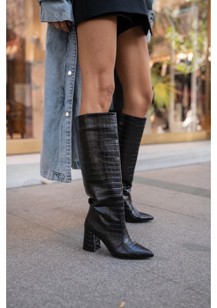 Denver Siyah Renkli Kroko Desenli Kısa Topuklu Kadın modelleri