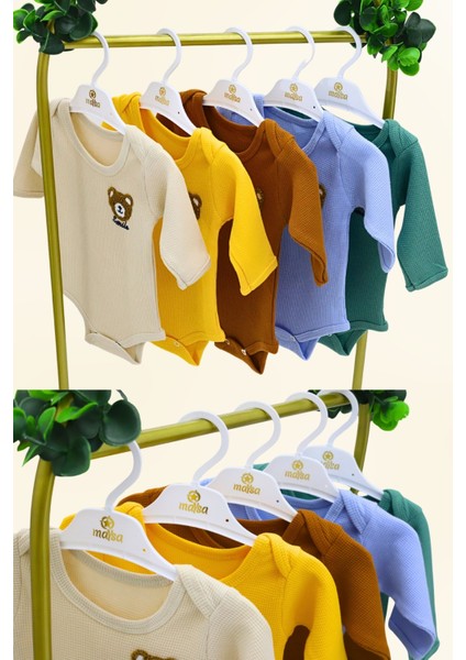 5'li Bebek Çıtçıtlı Uzun Kollu Renkli Smile Desenli Zıbın %100 Organik Pamuk Waffle Kumaş fırsatları