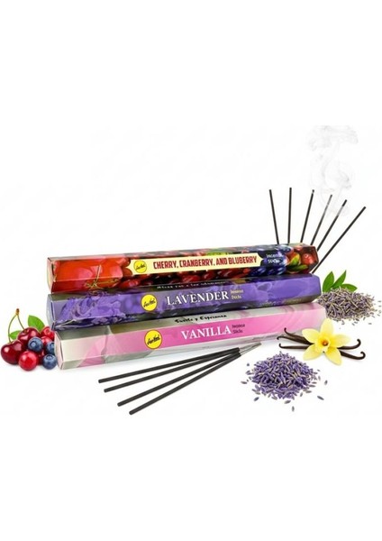 3’lü Tütsü Seti – Vanilya / Lavanta / Kiraz - 60 Adet