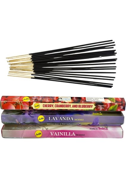 3’lü Tütsü Seti – Vanilya / Lavanta / Kiraz - 60 Adet