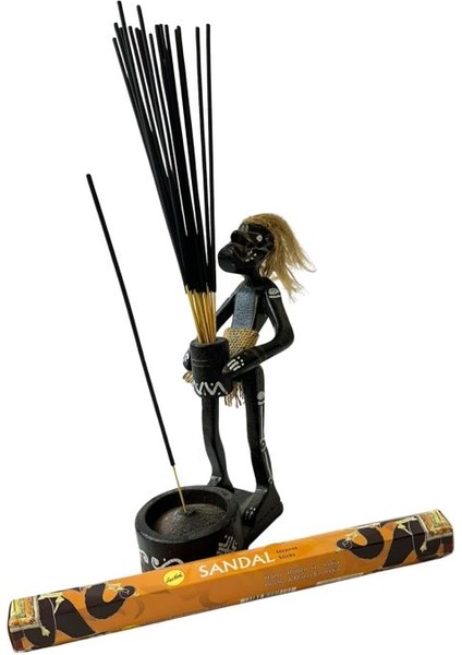 9464 El Yapımı Ahşap Primitif Aborjin Tütsülük El Yapımı - Tütsü Hediyeli