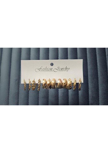 “altın Senfoni” 12’li (6 Çift) Halka Küpe Koleksiyonu – Her Tarza Uyumlu Şıklık