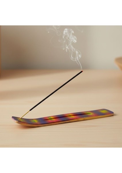 2768 El Yapımı Renkli Desenli Kayık Model Ahşap Tütsülük - 20'li Tütsü Hediyeli