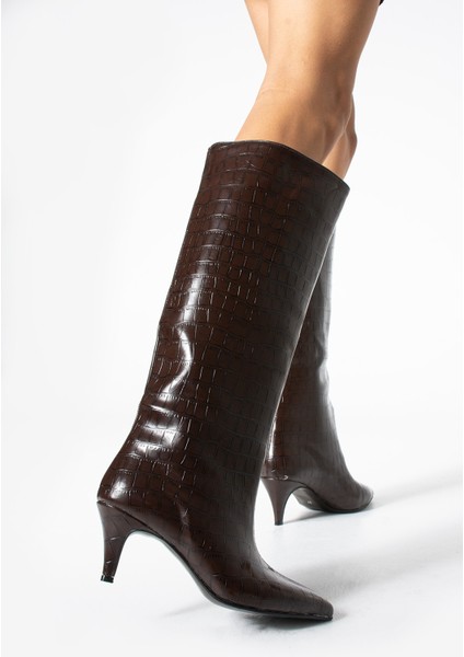 Nairobi Kahve Renkli Kroko Desenli Kısa Topuklu Kadın fiyatları