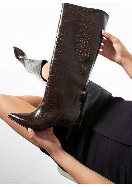 Nairobi Kahve Renkli Kroko Desenli Kısa Topuklu Kadın fırsatları