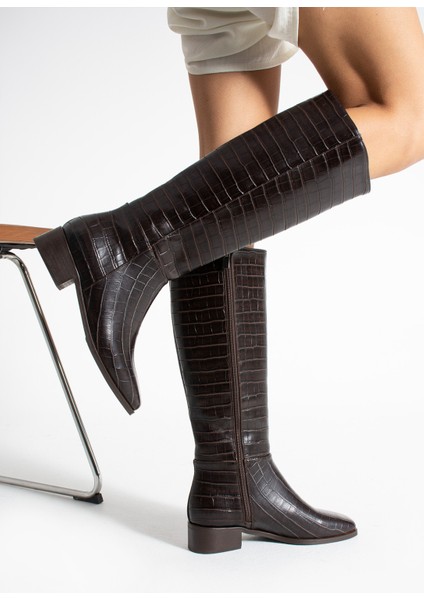 Parker Kahve Renkli Kroko Desenli Kısa Topuklu Kadın Çizme fiyatları