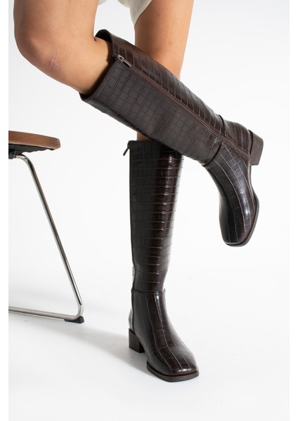 Parker Kahve Renkli Kroko Desenli Kısa Topuklu Kadın Çizme modelleri