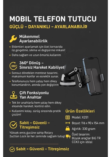 360° Döner Vakumlu Araç Içi Telefon Tutucu fiyatları