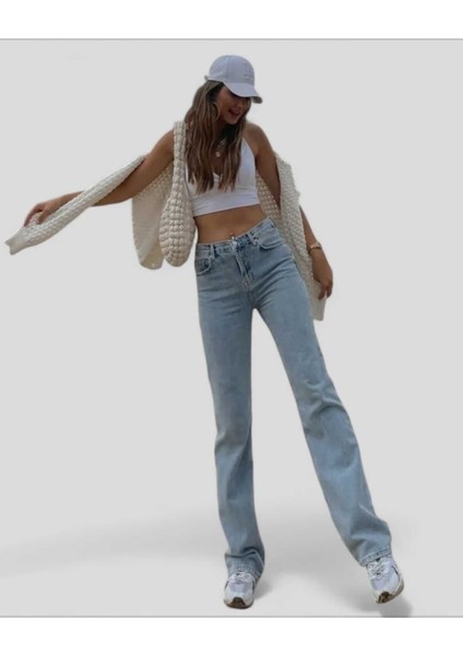 Tommy1 Love Jasmin Carla 90's Buz Mavi Kar Yıkama Likralı Süper Yüksek Bel Salaş