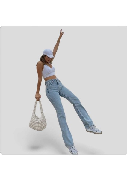 Tommy1 Love Jasmin Carla 90's Buz Mavi Kar Yıkama Likralı Süper Yüksek Bel Salaş fiyatları