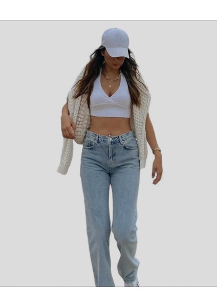 Tommy1 Love Jasmin Carla 90's Buz Mavi Kar Yıkama Likralı Süper Yüksek Bel Salaş