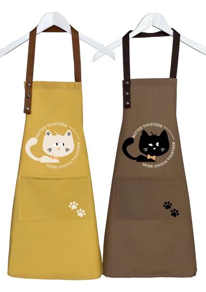 Kumaş Mutfak Önlüğü Seti 2'li Leke Tutmaz Su Itici %65 Pamuk %35 Polyester Siyah Kedi - Beyaz Kedi Önlük fiyatları