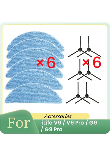 V9 / Pro G9 Robot Süpürge Parçalarının Değiştirilmesi Için 12 Adet Yan Fırça ve Bez (Yurt Dışından)