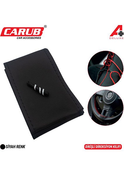 2 Adet Carub Direksiyon Kılıfı Iğneli Delüx Siyah Dikişli