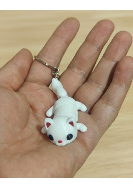 Sevimli Beyaz Yavru Kedi 3D Baskı Anahtarlık - Hareketli Eklemler! modelleri