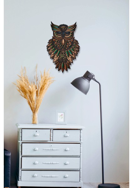 Baykuş Duvar Süsü Katmanlı %100 MDF Ahşap El İşçiliğiyle Boyanmış Duvar Süsü