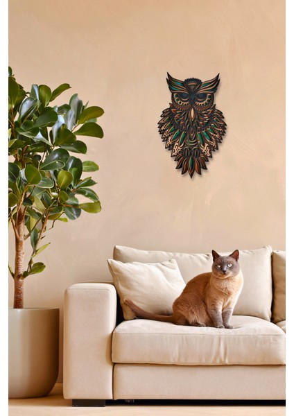 Baykuş Duvar Süsü Katmanlı %100 MDF Ahşap El İşçiliğiyle Boyanmış Duvar Süsü