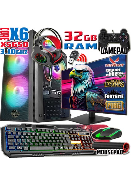 Eagle 22" Monitör Xeon X5650 32gb Ram 256gb SSD 250gb HDD R7 240-4gb E.kartı Gaming Takım Bilgisayar