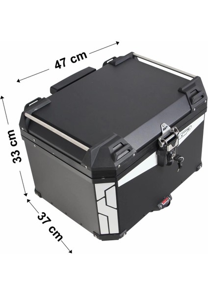 57 Lt Siyah Alüminyum Universal Motosiklet Arka Çanta – Su Geçirmez, Kilitli ve Dayanıklı Tasarım