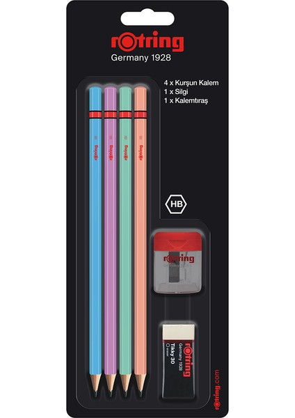3 Adet Rotring 4 Metalik Kurşun Kalem + Silgi + Kalemtraş fiyatları