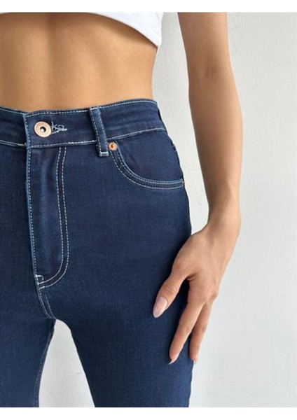jean Kadın Flora Pamela Ispanyol Lacivert Kot Yüksek Bel Likralı Ekstra modelleri