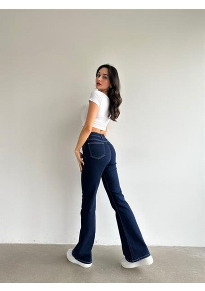 jean Kadın Flora Pamela Ispanyol Lacivert Kot Yüksek Bel Likralı Ekstra fırsatları