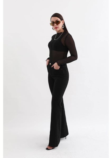 jean Kadın Yüksek Bel Ispanyoljean Pantolon Siyah fırsatları