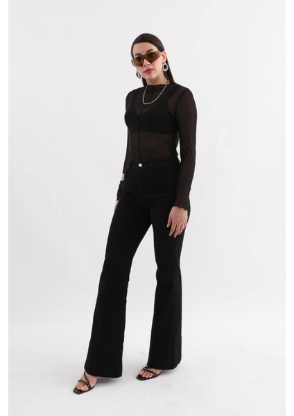 jean Kadın Yüksek Bel Ispanyoljean Pantolon Siyah indirimleri