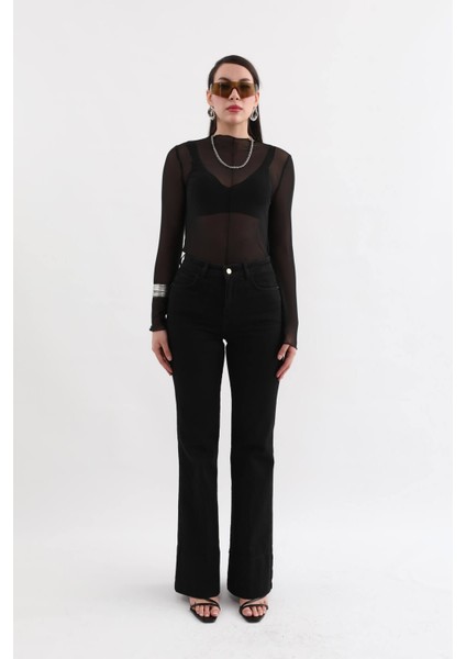 jean Kadın Yüksek Bel Ispanyoljean Pantolon Siyah