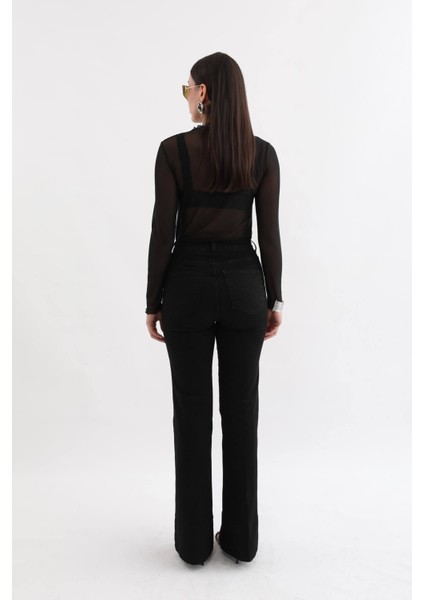jean Kadın Yüksek Bel Ispanyoljean Pantolon Siyah