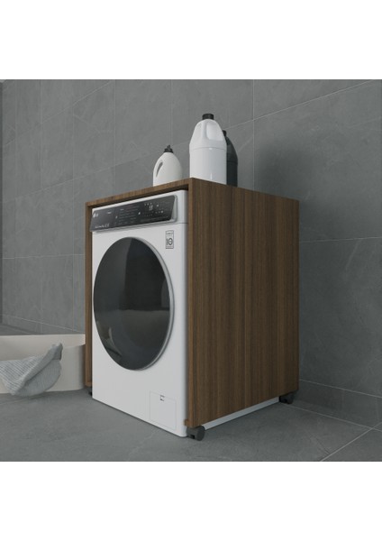 Soli-C 70 cm Mat Ceviz Mdf Lam Tekerlekli Çamaşır Makinesi Ünitesi