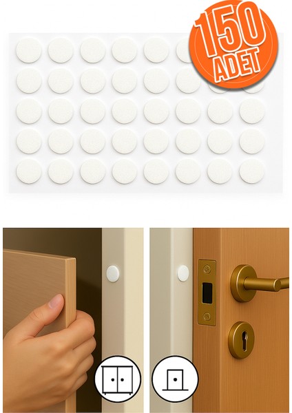 150'LI Yapışkanlı Beyaz Eva Dolap Çekmece Kapağı Ses Stoperi Tamponu Koruyucu Engelleyici 10 mm