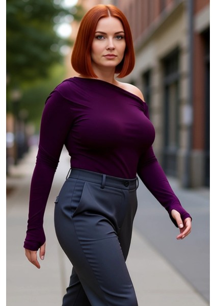 Kadın Uzun Kollu Asimetrik Yaka Polyester Bluz Sandy Dokuma Günlük Tarz Büzgülü Tasarım Kaliteli modelleri