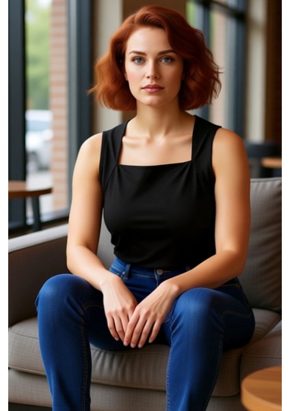 Kadın Büzgülü Kare Yaka Kolsuz Üst Modern Siluet ve Konforlu Kullanım Sunan Tasarım Kaliteli fırsatları