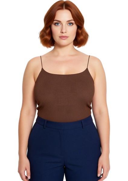 Kadın Crop Fitilli Kaşkorse Bluz Kare Yaka Ince Askılı Günlük Giyim Için Polyester Elastan Karışımı