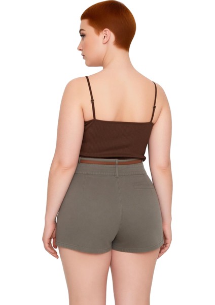 Kadın Crop Fitilli Kaşkorse Bluz Kare Yaka Ince Askılı Günlük Giyim Için Polyester Elastan Karışımı fiyatları