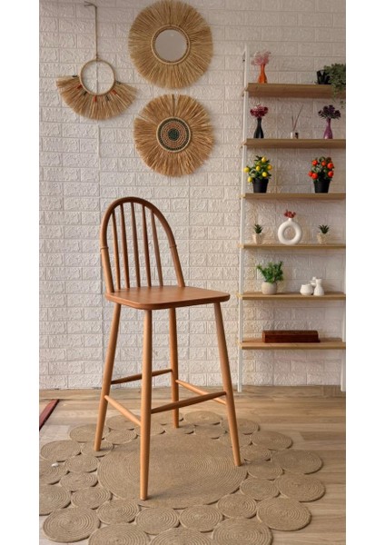 Concept Kumsal Bar Sandalyesi Hasırlı Naturel Ahşap Ada Sandalye