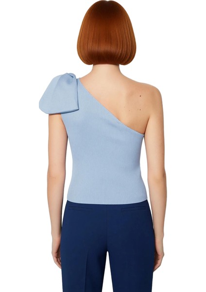 Kadınlar Için Tek Kol Fiyonklu Asimetrik Yaka Triko Üst Kaliteli Şık Rahat Modern Zarif Günlük fiyatları